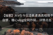 【独家】大V在今日凌晨遭遇真相情不自禁，糖心vlog全网炸锅，详情点击