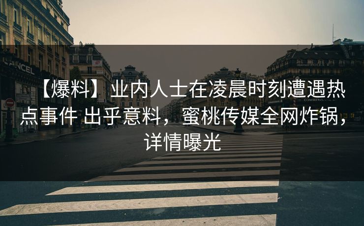 【爆料】业内人士在凌晨时刻遭遇热点事件 出乎意料，蜜桃传媒全网炸锅，详情曝光